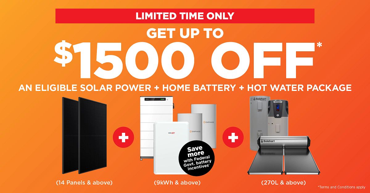 Get up to $1500 off an eligible home battery solar power hot water package from Solahart