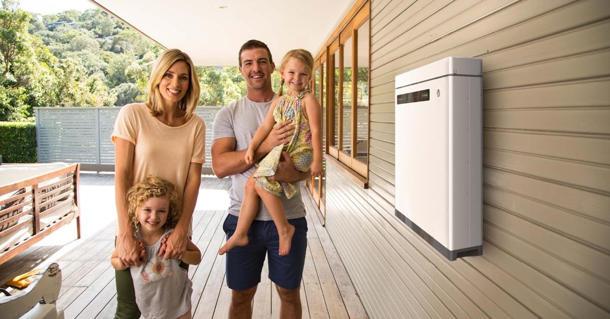GoodWe solar battery installation with family in picture - Solahart Caboolture