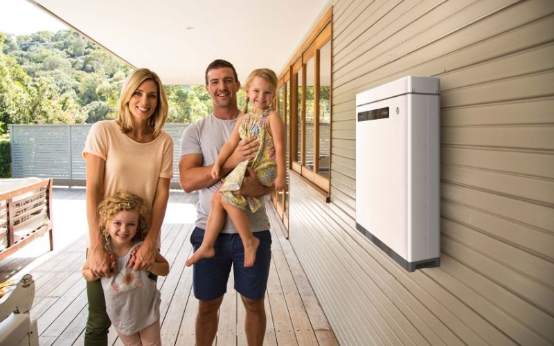 GoodWe solar battery installation with family in picture - Solahart Caboolture