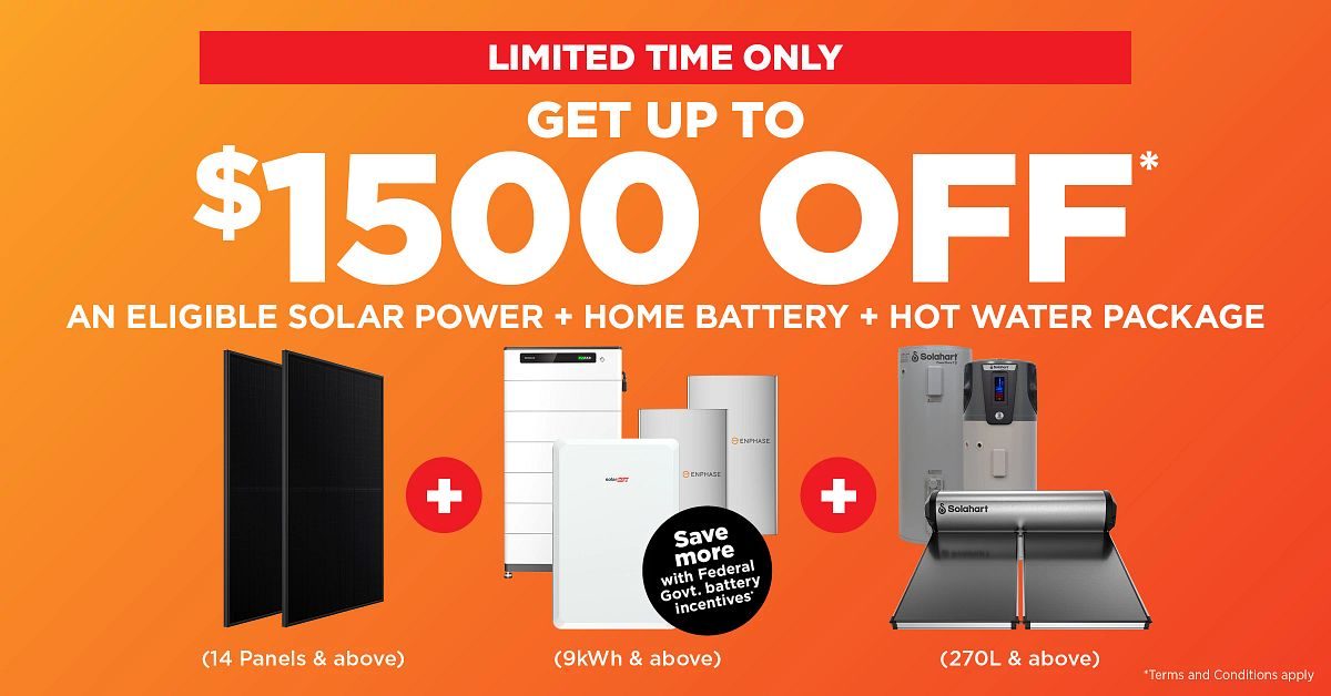 Get up to $1500 off an eligible home battery solar power hot water package from Solahart